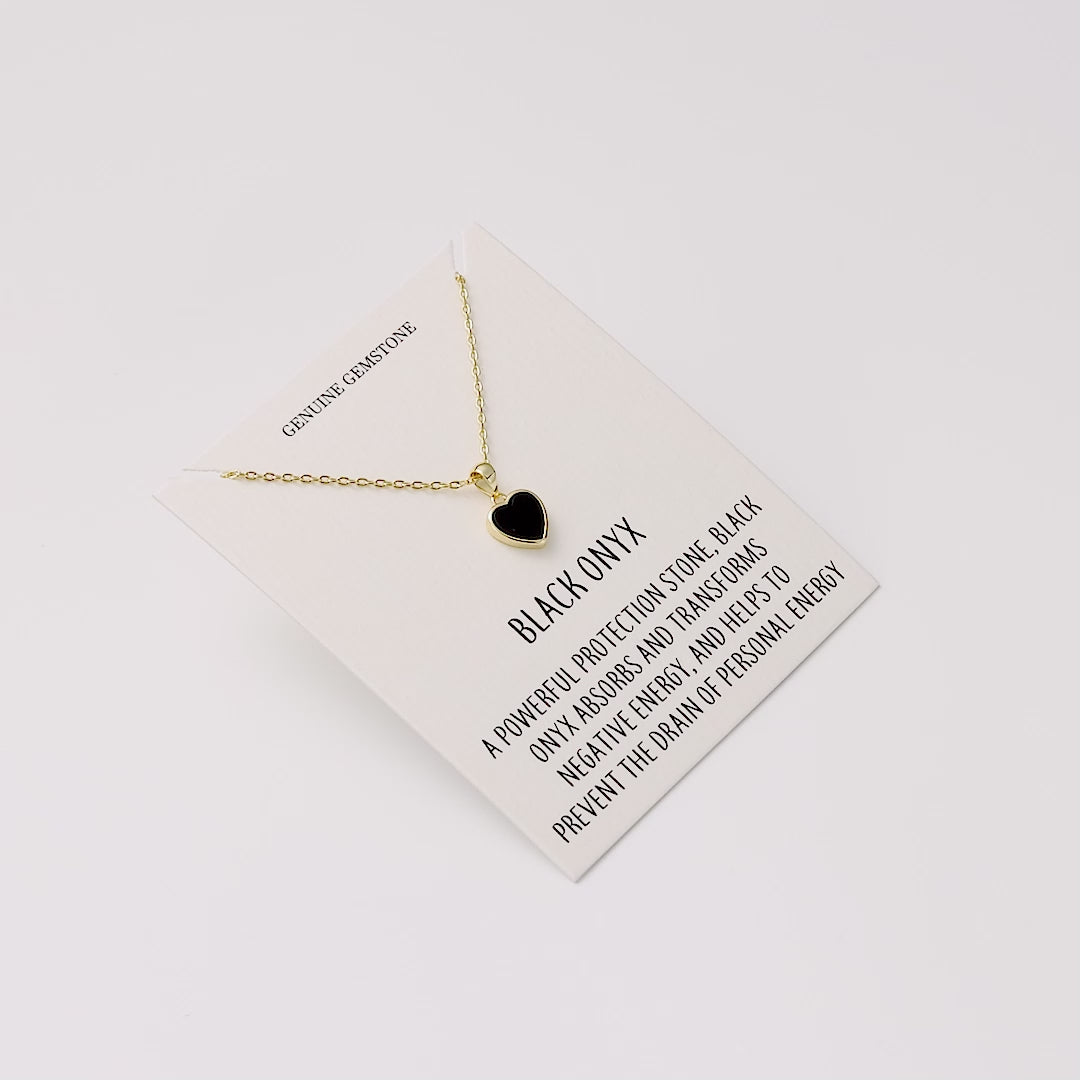 18k Gold Plated Black Onyx Gemstone Heart Necklace with Quote Card