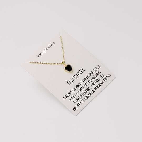 18k Gold Plated Black Onyx Gemstone Heart Necklace with Quote Card