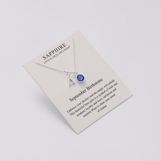 Customisable September (Sapphire) Birthstone Necklace with Option of Initial Charms (A-Z)