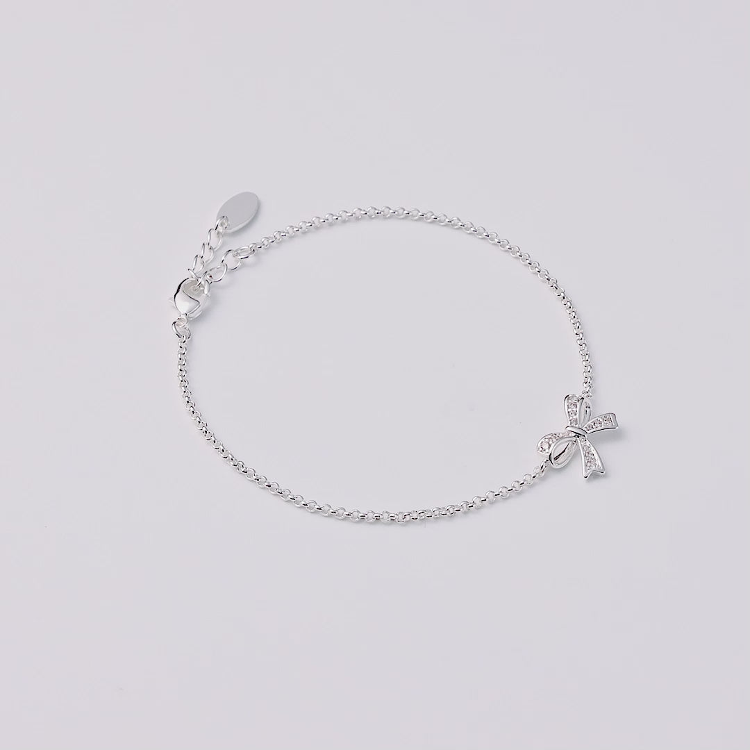 Silver Plated Bow Bracelet Created with Zircondia® Crystals