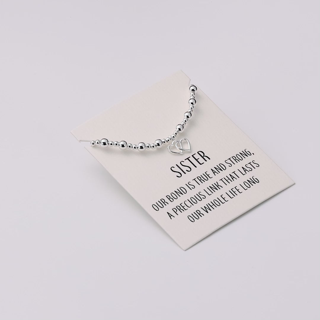 Sister Heart Link Beaded Stretch Bracelet with Quote Card