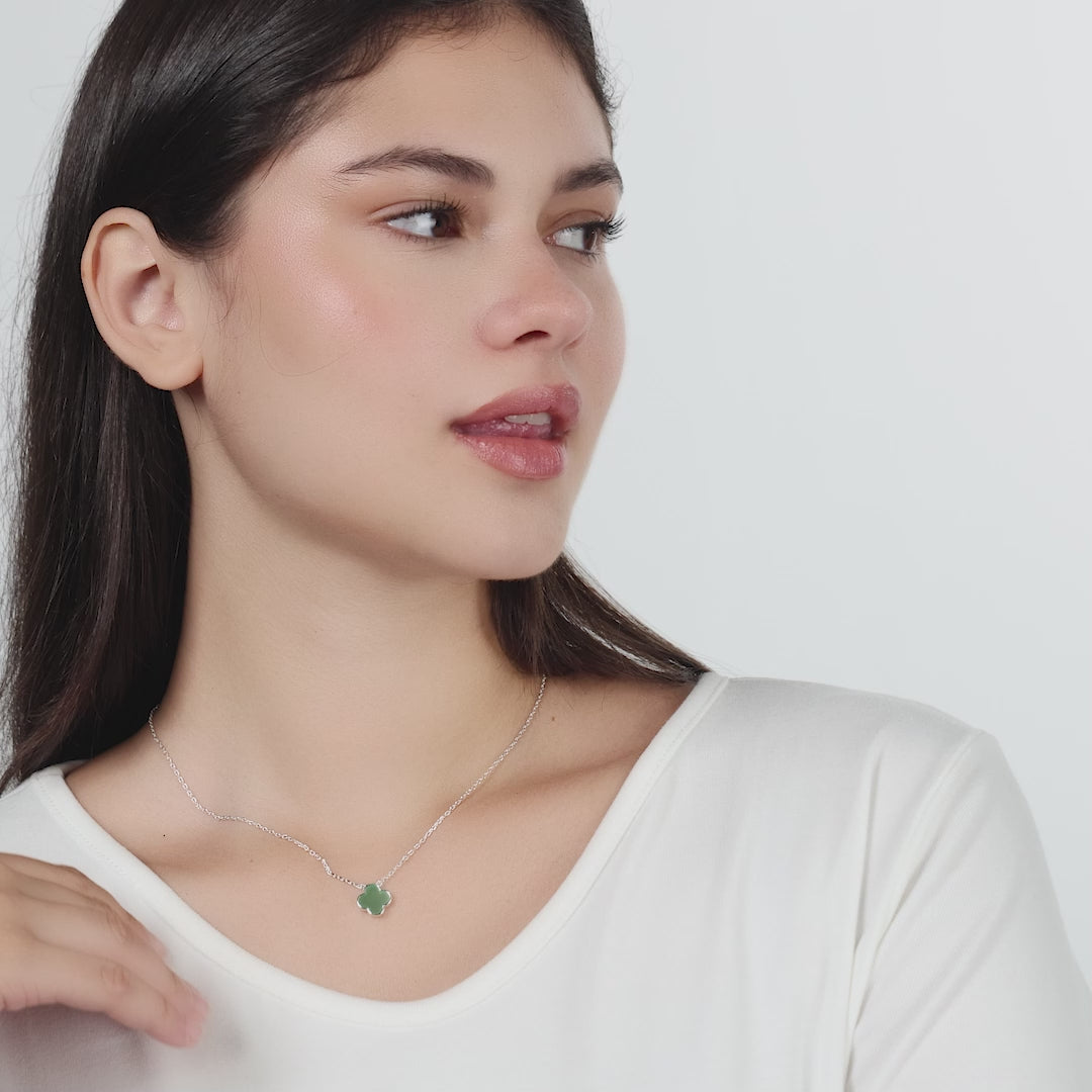 Green Aventurine Gemstone Clover Necklace
