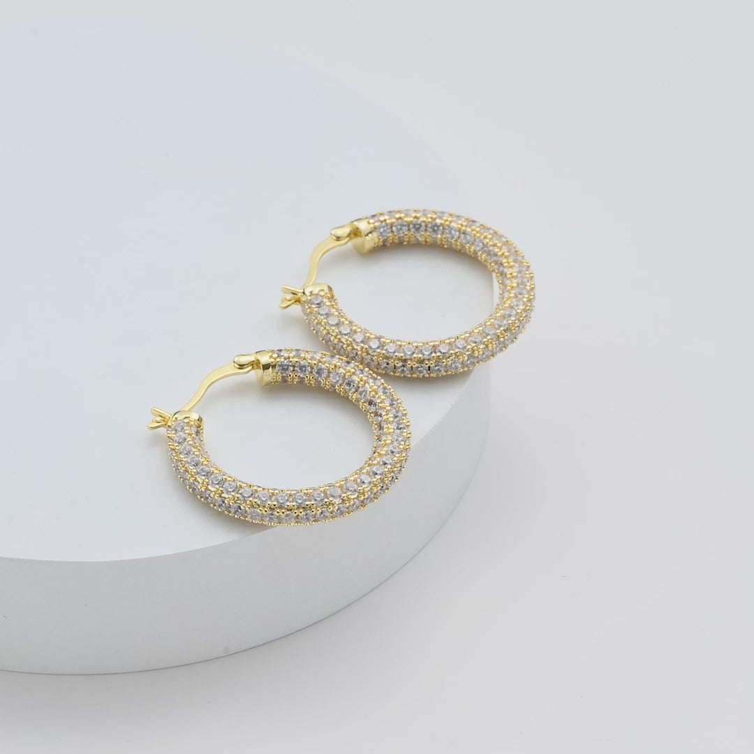 Gold Plated 30mm Pave Hoop Earrings Created with Zircondia® Crystals Video