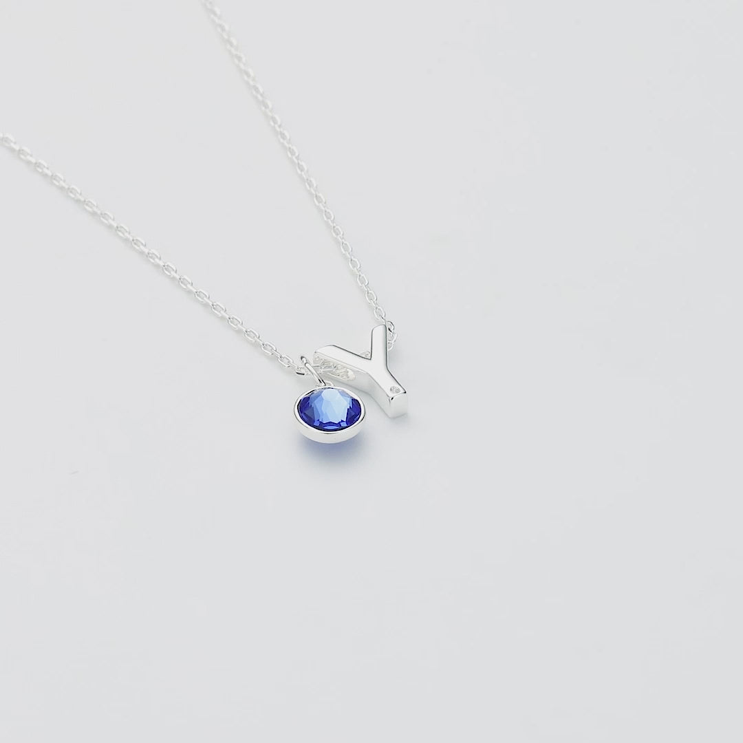 Initial Y Necklace with Birthstone Charm Created with Zircondia® Crystals