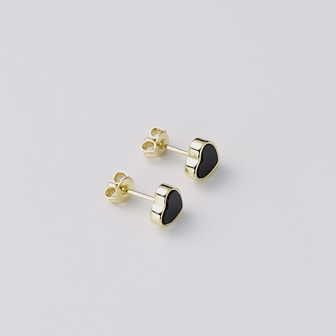 18k Gold Plated Black Onyx Heart Stud Earrings