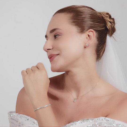 Gold Plated Solitaire Friendship Bridal Set Created with Zircondia® Crystals