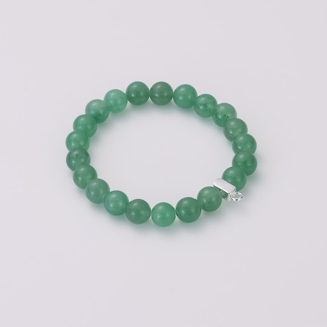 Green Aventurine Gemstone Stretch Bracelet with Charm Created with Zircondia® Crystals