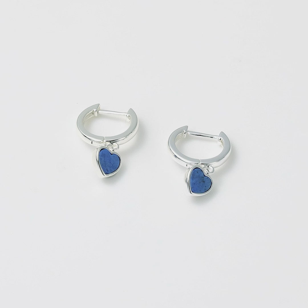 Lapis Gemstone Heart Charm Hoop Earrings