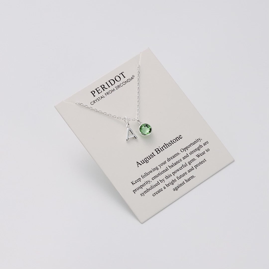 Customisable August (Peridot) Birthstone Necklace with Option of Initial Charms (A-Z)