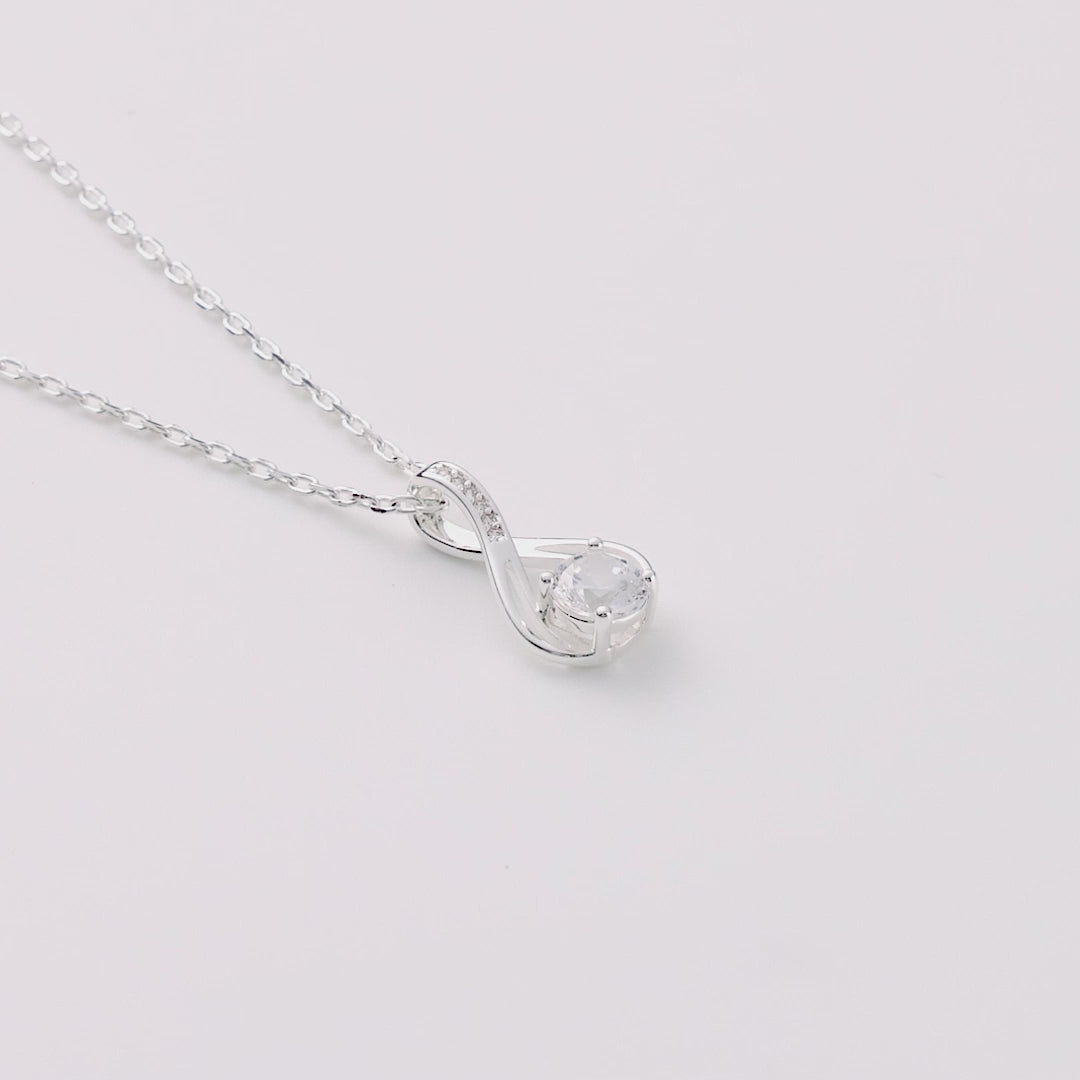 Silver Plated Solitaire Teardrop Necklace Created with Zircondia® Crystals