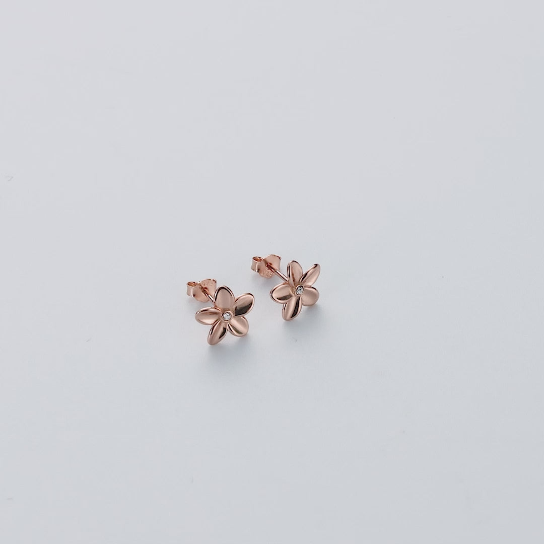 Rose Gold Plated Sterling Silver Flower Earrings Created with Zircondia® Crystals