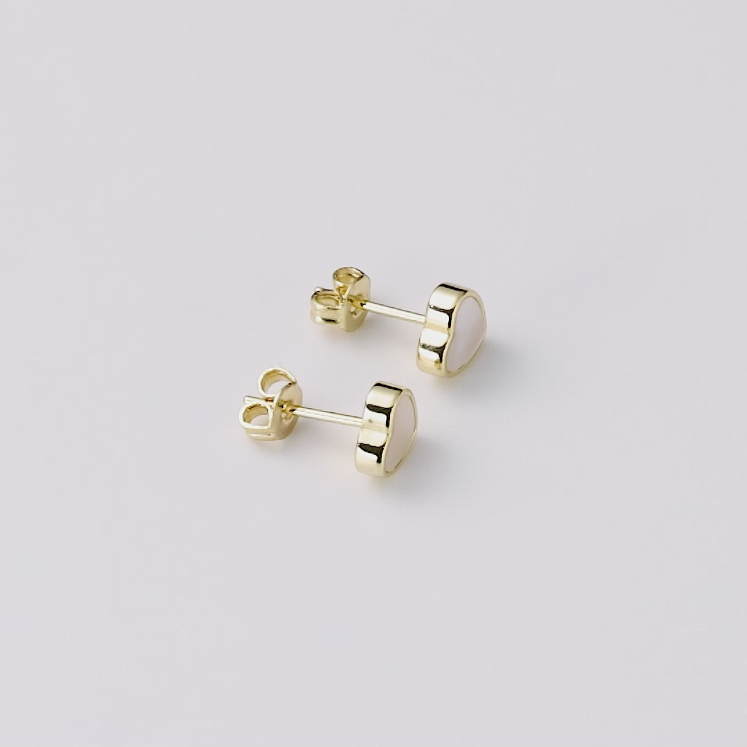 18k Gold Plated Mother of Pearl Heart Stud Earrings