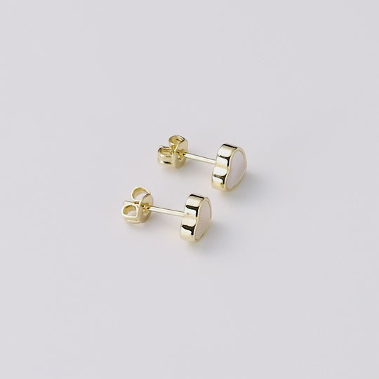 18k Gold Plated Mother of Pearl Heart Stud Earrings