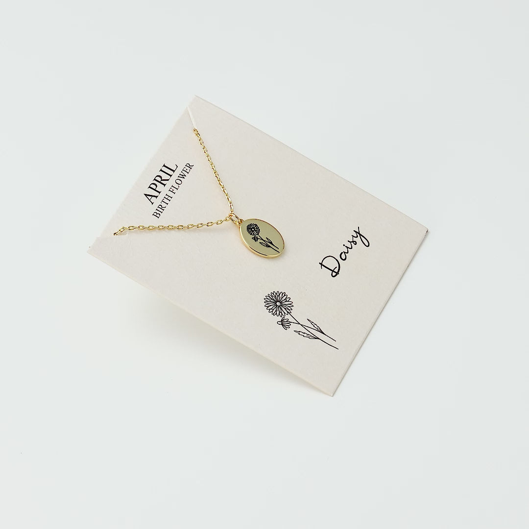 18k Gold Plated April Birth Flower Daisy Necklace with Card