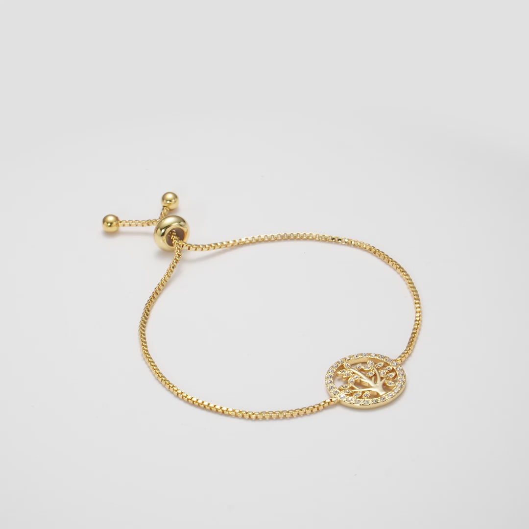 Gold Plated Tree of Life Bracelet Created with Zircondia® Crystals