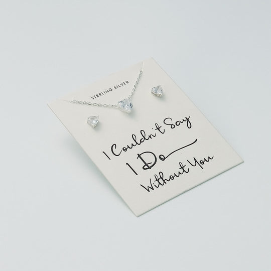 Sterling Silver I Couldn't Say I Do Without You Wedding Heart Solitaire Set Created with Zircondia® Crystals