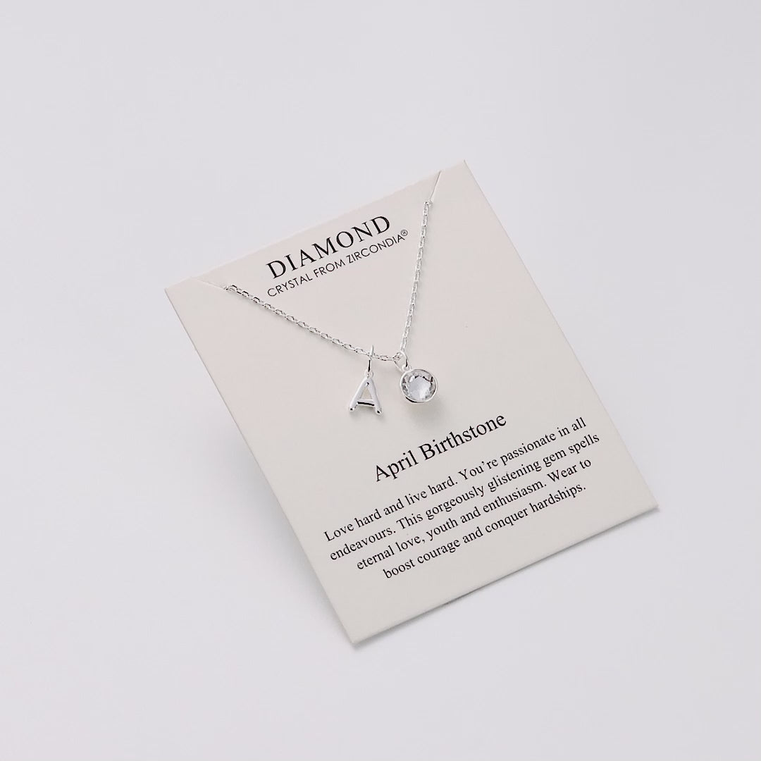 Customisable April (Diamond) Birthstone Necklace with Option of Initial Charms (A-Z)