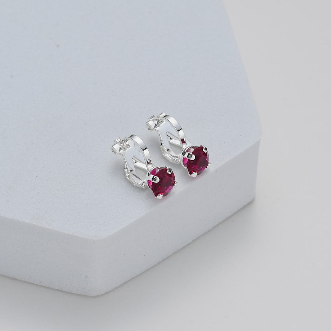 Red Crystal Clip On Earrings Created with Zircondia® Crystals Video