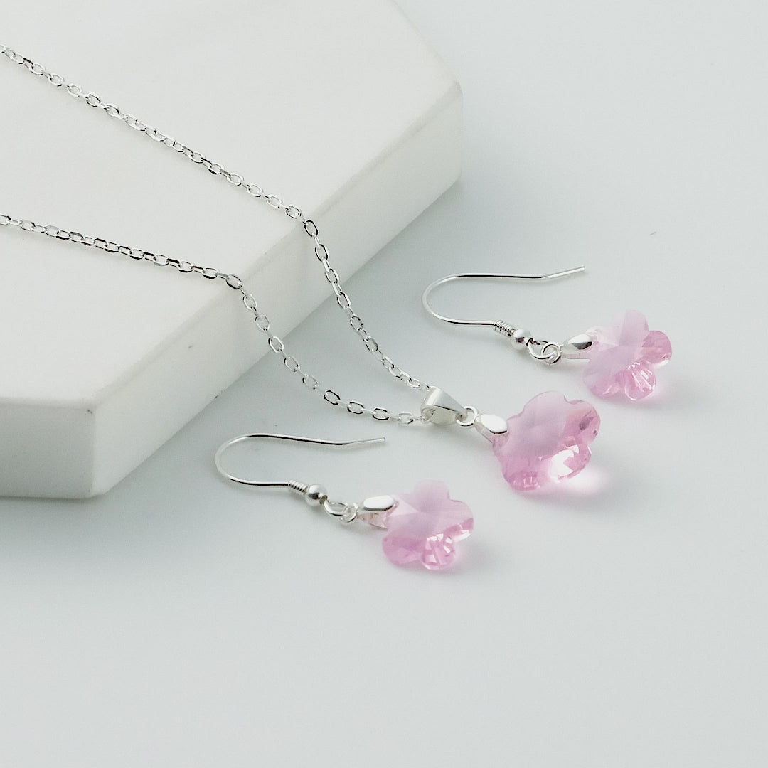Sterling Silver Light Rose Flower Set Created with Zircondia® Crystals Video