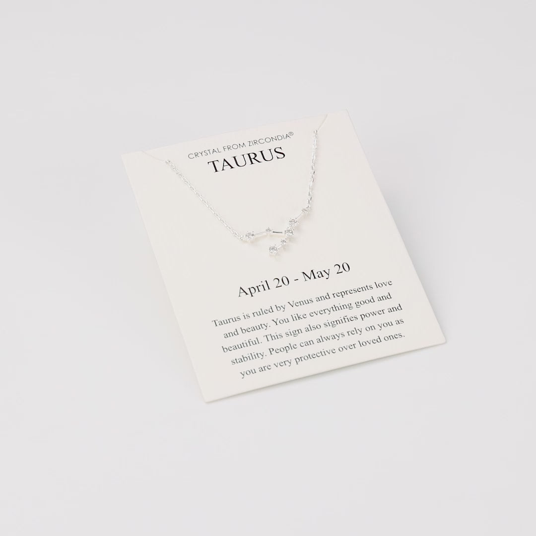 Taurus Star Sign Zodiac Constellation Necklace and Quote Card with Zircondia® Crystals