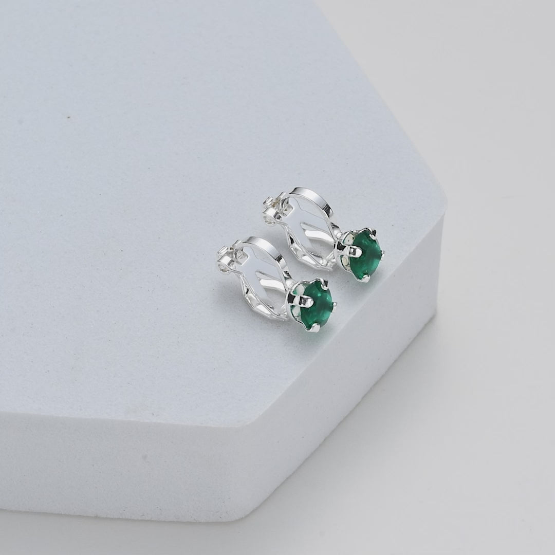 Green Crystal Clip On Earrings Created with Zircondia® Crystals Video