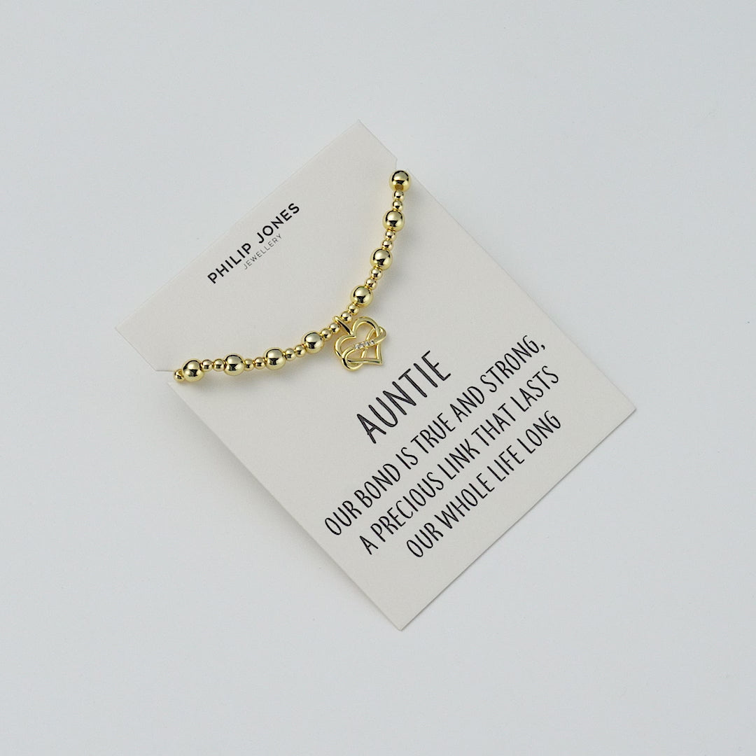 18k Gold Plated Infinity Heart Beaded Stretch Auntie Bracelet with Quote Card