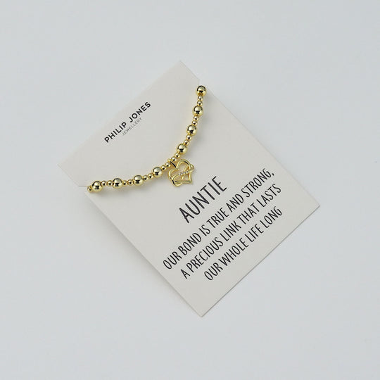 18k Gold Plated Infinity Heart Beaded Stretch Auntie Bracelet with Quote Card