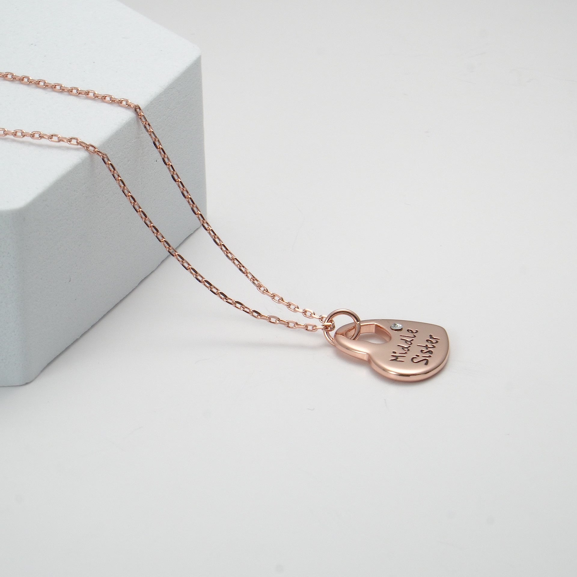 Rose Gold Plated Middle Sister Heart Necklace Created with Zircondia® Crystals Video