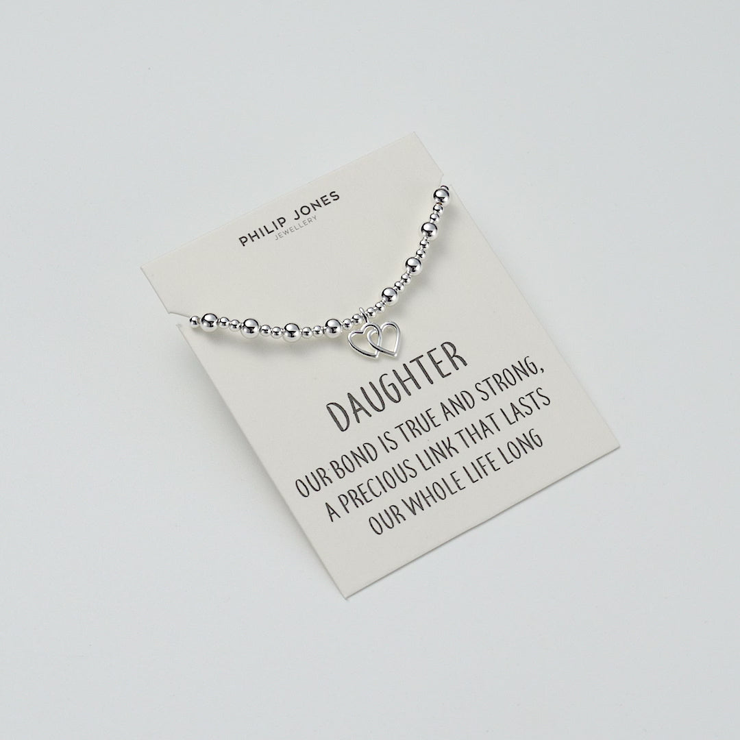 Daughter Heart Link Beaded Stretch Bracelet with Quote Card