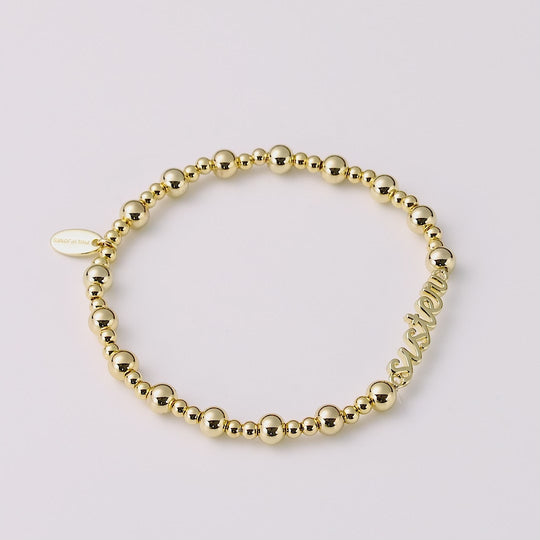 18k Gold Plated Sister Beaded Stretch Bracelet