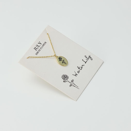 18k Gold Plated July Birth Flower Water Lily Necklace with Card