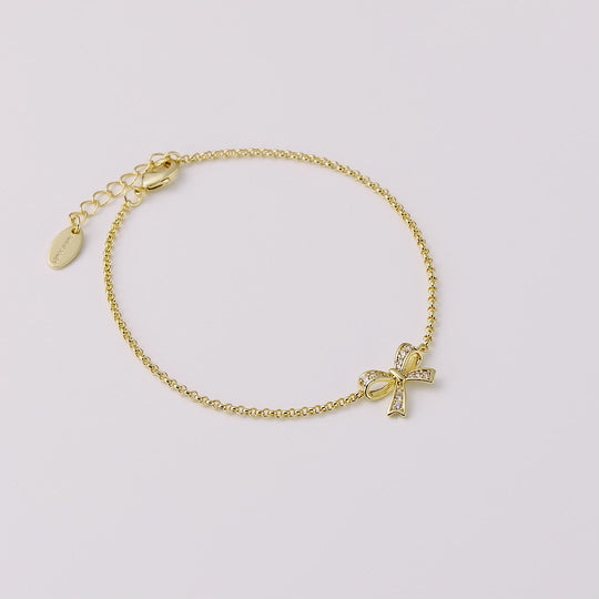 18k Gold Plated Bow Bracelet Created with Zircondia® Crystals