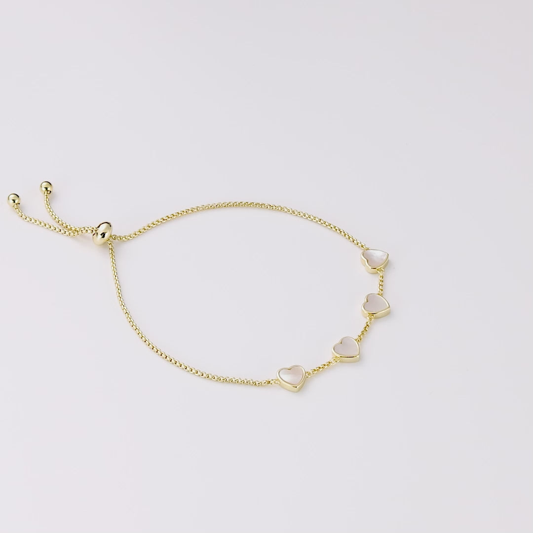18k Gold Plated Mother of Pearl Gemstone Multi Heart Friendship Slider Bracelet