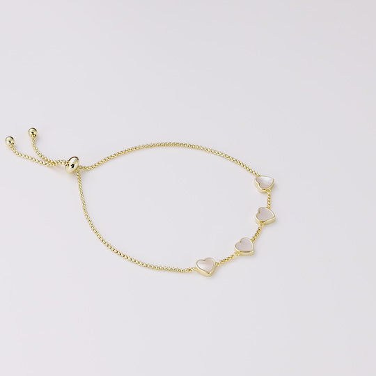 18k Gold Plated Mother of Pearl Gemstone Multi Heart Friendship Slider Bracelet