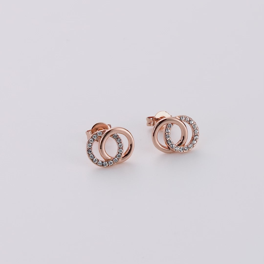 Rose Gold Plated Circle Link Earrings Created with Zircondia® Crystals