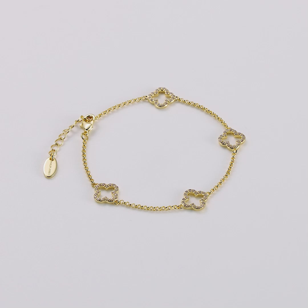 Gold Plated Clover Bracelet Created with Zircondia® Crystals