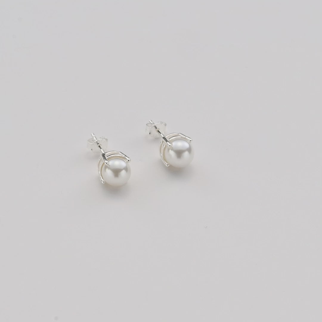 Sterling Silver June (Pearl) Birthstone Earrings Created with Gemstones from Zircondia® Video