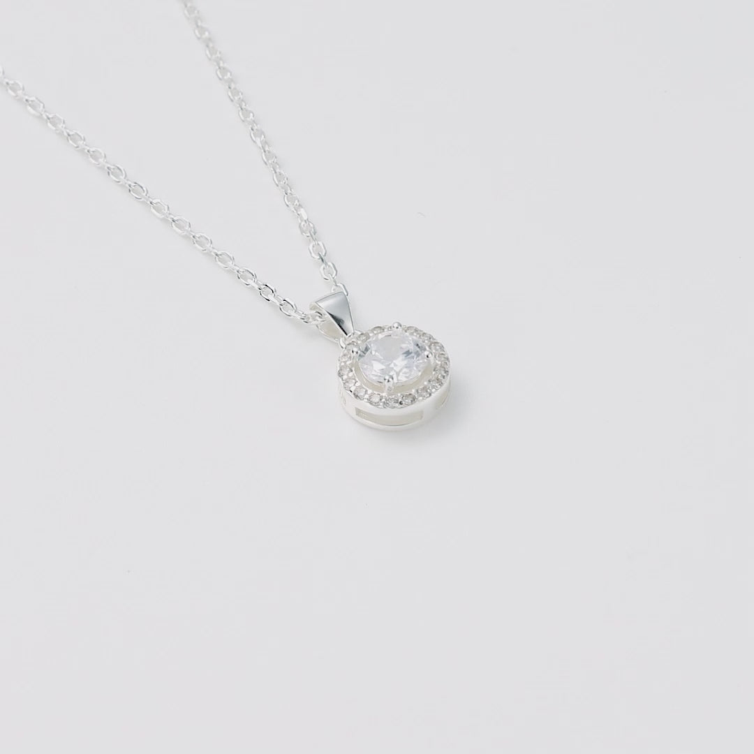 Sterling Silver Halo Necklace Created with Zircondia® Crystals