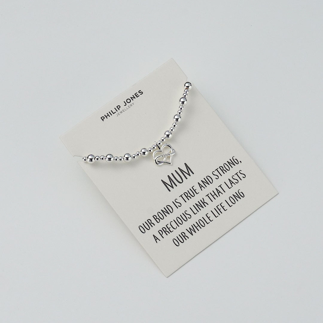 Mum Infinity Heart Beaded Stretch Bracelet with Quote Card