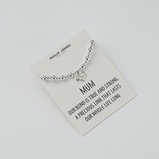 Mum Infinity Heart Beaded Stretch Bracelet with Quote Card