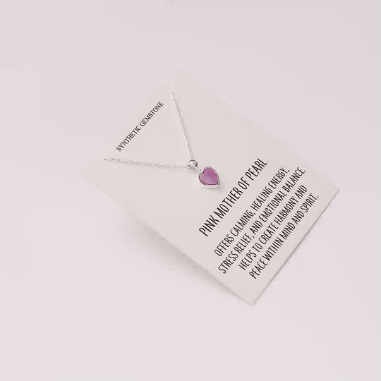 Pink Mother of Pearl Gemstone Heart Necklace with Quote Card