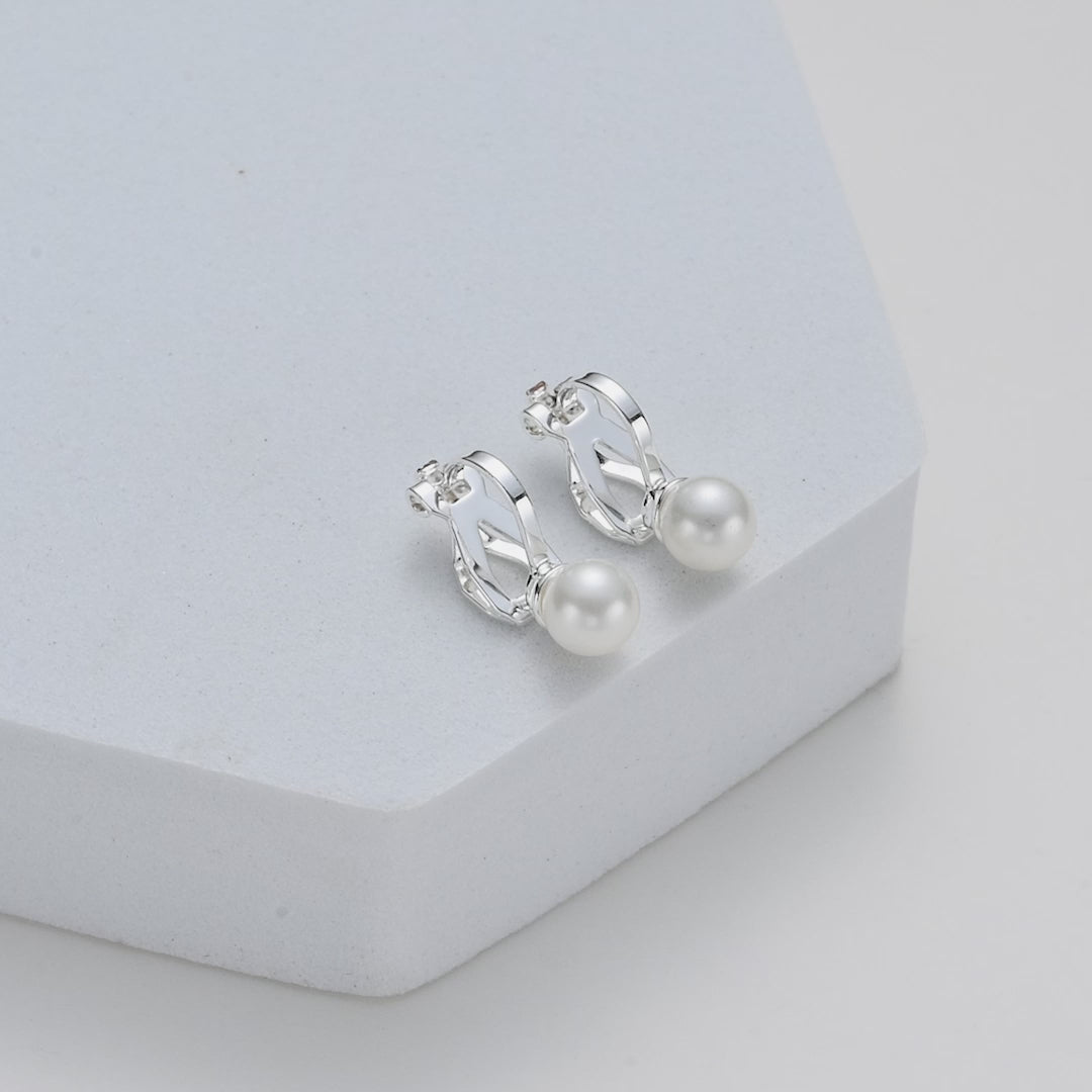 Pearl Clip On Earrings Created with Gemstones from Zircondia® Video