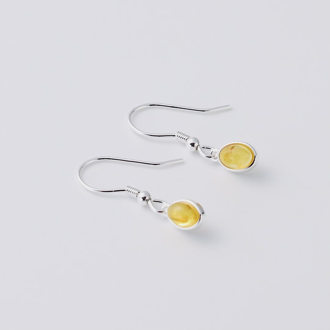 Sterling Silver Amber Oval Drop Earrings