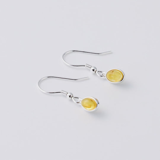 Sterling Silver Amber Oval Drop Earrings