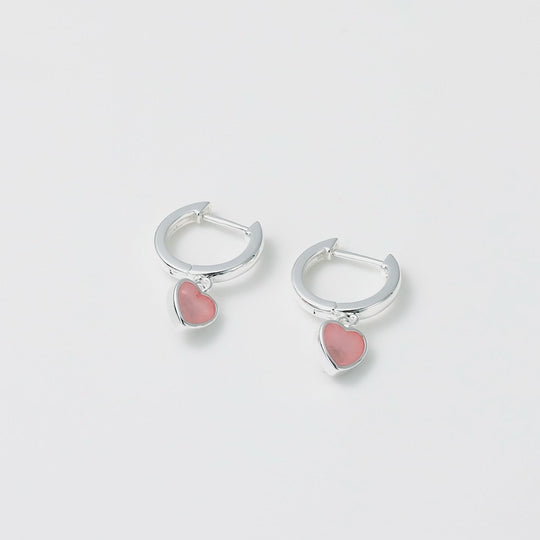 Rose Quartz Gemstone Heart Charm Hoop Earrings