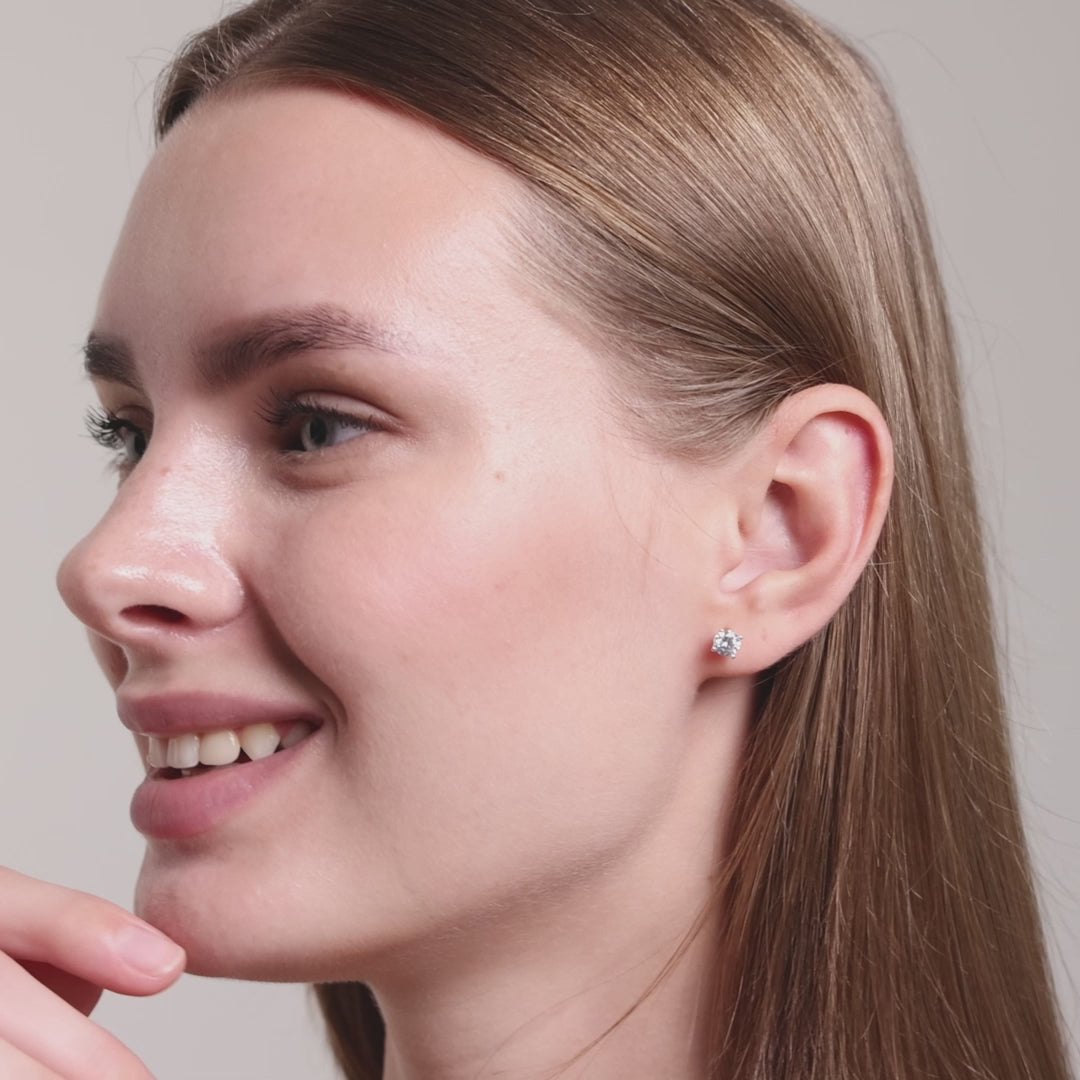 Sterling Silver 5mm Round Earrings Created with Zircondia® Crystals Video