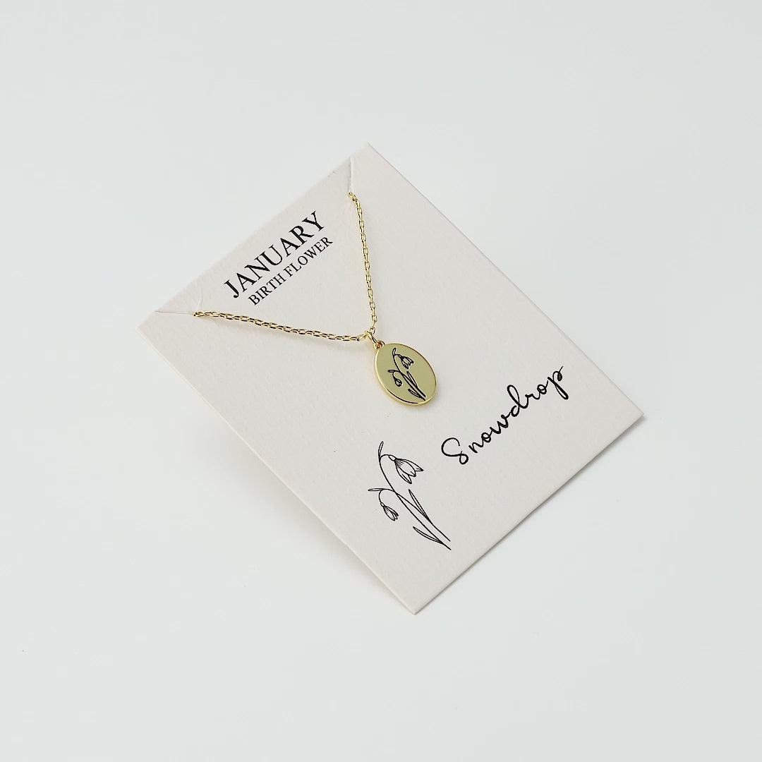 18k Gold Plated January Birth Flower Snowdrop Necklace with Card