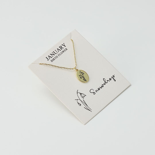 18k Gold Plated January Birth Flower Snowdrop Necklace with Card