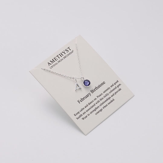 Customisable February (Amethyst) Birthstone Necklace with Option of Initial Charms (A-Z)