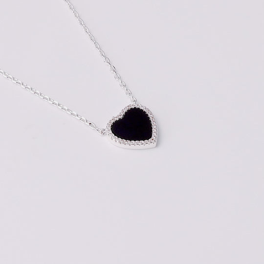 Black Onyx Gemstone Heart Necklace with Zircondia® Crystals